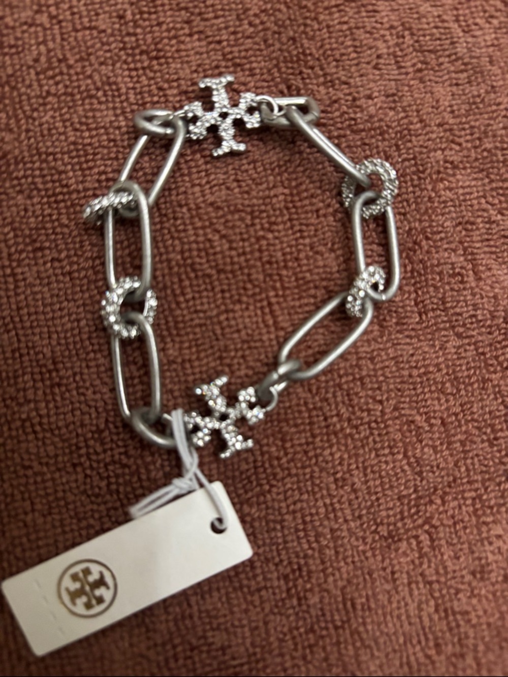 Tory Burch Silver Crystal-Embellished Link Bracelet - Picture 4 of 4